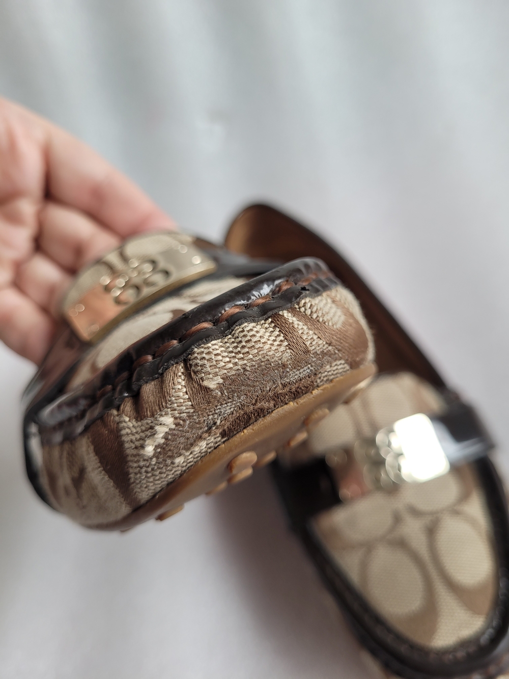 Coach Signature Canvas Loafers Brown with Metal Accent Vintage - Picture 12 of 15